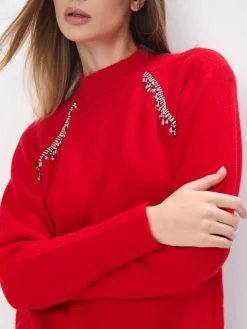 MOHITO sweter z ozdobnymi elementami czerwony Fashion