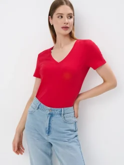 MOHITO t-shirt z dekoltem V czerwony Sale