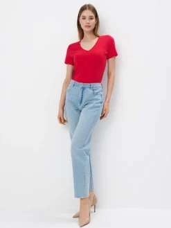 MOHITO t-shirt z dekoltem V czerwony Sale