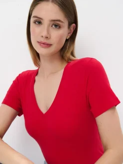 MOHITO t-shirt z dekoltem V czerwony Sale