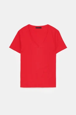 MOHITO t-shirt z dekoltem V czerwony Sale