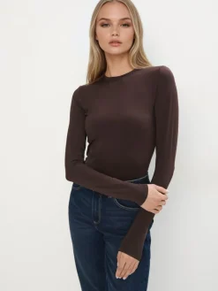 MOHITO Dopasowana brązowa bluzka basic ciemno bru0105zowy Outlet