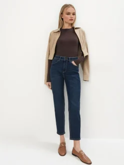 MOHITO Dopasowana brązowa bluzka basic ciemno bru0105zowy Outlet