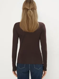 MOHITO Dopasowana brązowa bluzka basic ciemno bru0105zowy Outlet