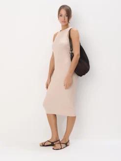 MOHITO Dopasowana sukienka midi beu017cowy Fashion