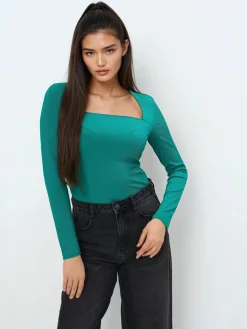 MOHITO Dopasowana turkusowa bluzka zielony Discount