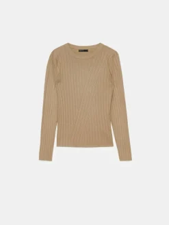 MOHITO Dopasowany sweter w prążki khaki Online