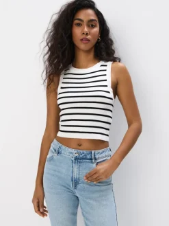 MOHITO Dopasowany top w paski kremowy Fashion