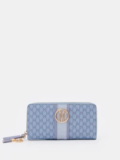 MOHITO Duży błękitny portfel w monogram bu0142u0119kitny New