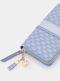 MOHITO Duży błękitny portfel w monogram bu0142u0119kitny New