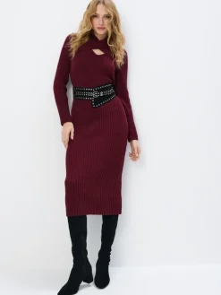 MOHITO Dzianinowa sukienka midi kasztanowy Fashion