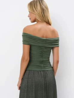 MOHITO Elegancka bluzka z marszczeniami zielony Sale