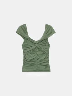MOHITO Elegancka bluzka z marszczeniami zielony Sale