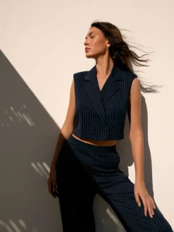 MOHITO Elegancka kamizelka w paski granatowy Outlet