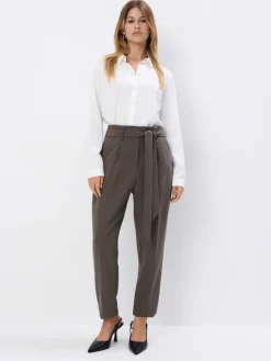 MOHITO Eleganckie szare spodnie z wiązaniem khaki Online