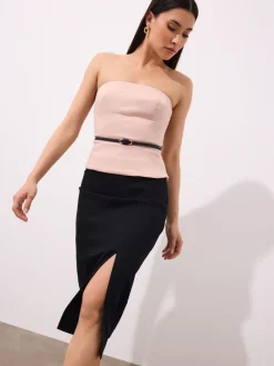 MOHITO Gorsetowy top z paskiem beu017cowy New
