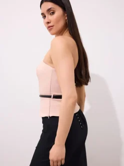 MOHITO Gorsetowy top z paskiem beu017cowy New