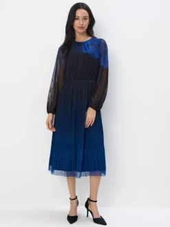 MOHITO Granatowa sukienka midi z dzianiny mesh bu0142u0119kitny Discount