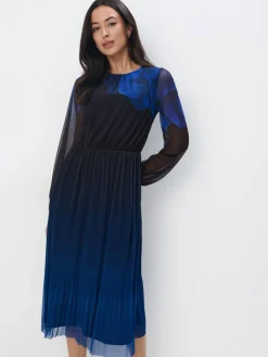 MOHITO Granatowa sukienka midi z dzianiny mesh bu0142u0119kitny Discount