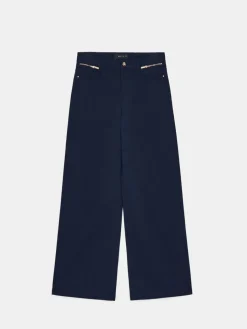MOHITO Granatowe spodnie z szeroką nogawką granatowy Fashion