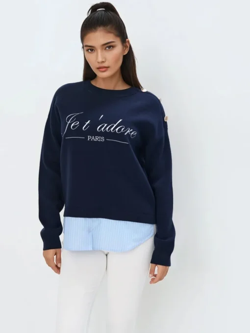 MOHITO sweter ze wstawką koszulową granatowy Discount