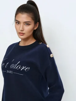 MOHITO sweter ze wstawką koszulową granatowy Discount