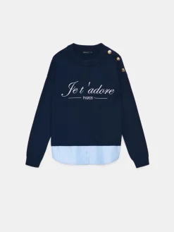 MOHITO sweter ze wstawką koszulową granatowy Discount