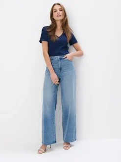 MOHITO t-shirt z dekoltem V granatowy Discount