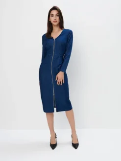 MOHITO Jeansowa sukienka midi bu0142u0119kitny New