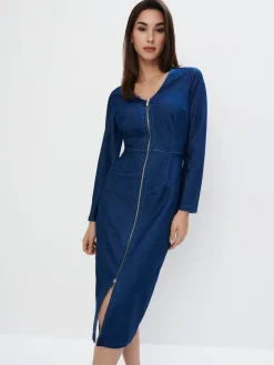 MOHITO Jeansowa sukienka midi bu0142u0119kitny New