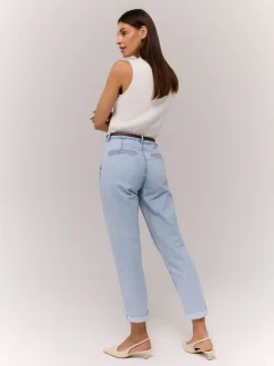 MOHITO Jeansy chino slim z paskiem niebieski Sale
