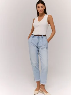 MOHITO Jeansy chino slim z paskiem niebieski Online
