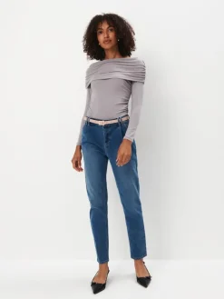 MOHITO Jeansy chino slim z paskiem niebieski New