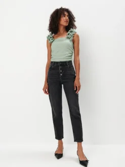 MOHITO Jeansy mom slim szary New