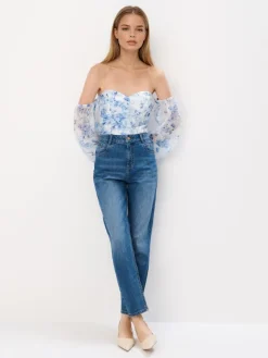 MOHITO Jeansy mom slim push up niebieski Online