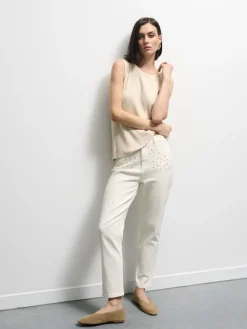 MOHITO Jeansy mom slim z ozdobnymi elementami kremowy Hot