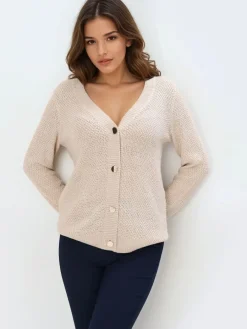 MOHITO Kardigan z metalizowaną nitką beu017cowy Outlet