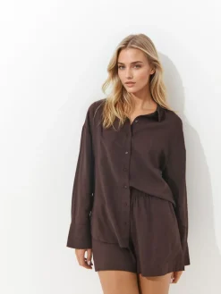 MOHITO Koszula z bawełny bambusowej bru0105zowy Outlet