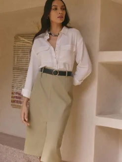 MOHITO Koszula z lnu i wiskozy kremowy Fashion