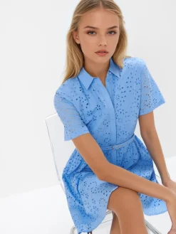 MOHITO Koszulowa błękitna sukienka mini z bawełny bu0142u0119kitny Online