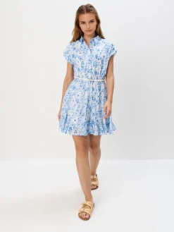 MOHITO Koszulowa błękitna sukienka mini w kwiaty bu0142u0119kitny Discount