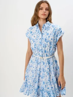 MOHITO Koszulowa błękitna sukienka mini w kwiaty bu0142u0119kitny Discount
