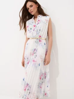 MOHITO Koszulowa sukienka midi w kwiaty kremowy Fashion