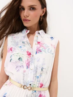 MOHITO Koszulowa sukienka midi w kwiaty kremowy Fashion