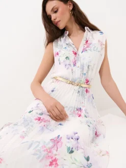 MOHITO Koszulowa sukienka midi w kwiaty kremowy Fashion
