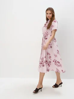 MOHITO Koszulowa sukienka midi w kwiaty kasztanowy Sale