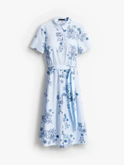 MOHITO Koszulowa sukienka midi w kwiaty bu0142u0119kitny Fashion