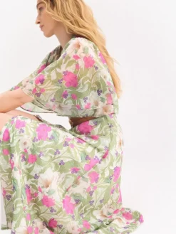 MOHITO Koszulowa sukienka midi w kwiaty fuksjowy Outlet
