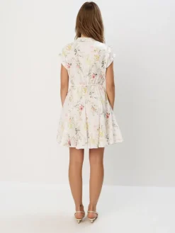 MOHITO Koszulowa sukienka mini w kwiaty kremowy Outlet