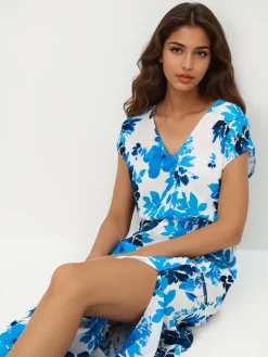 MOHITO Kwiatowa sukienka midi z wiskozy bu0142u0119kitny Fashion